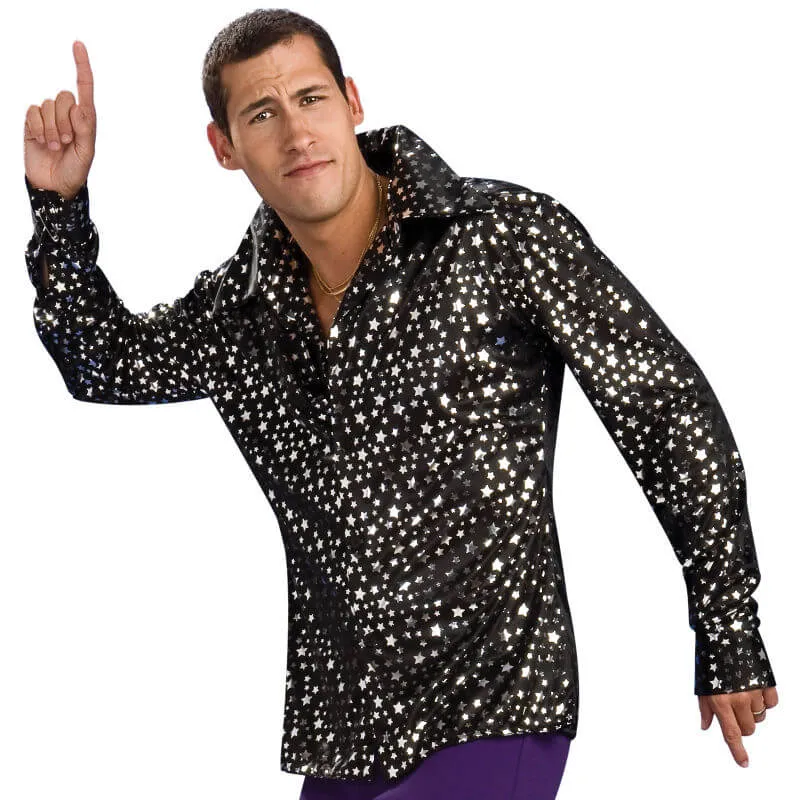 70s Disco Shirt - Silver Stars - Adult