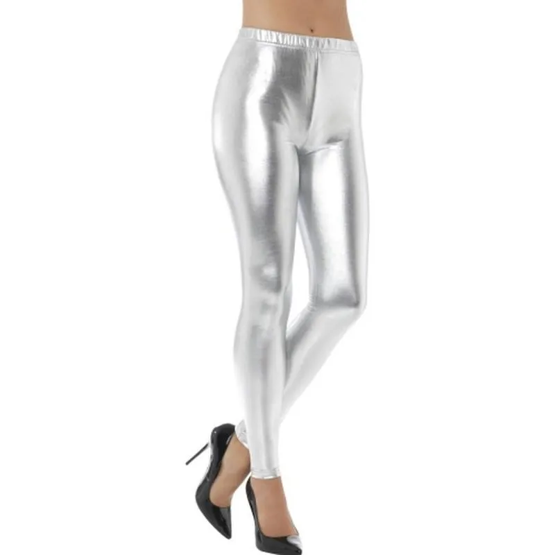 80s Metallic Disco Leggings - Silver