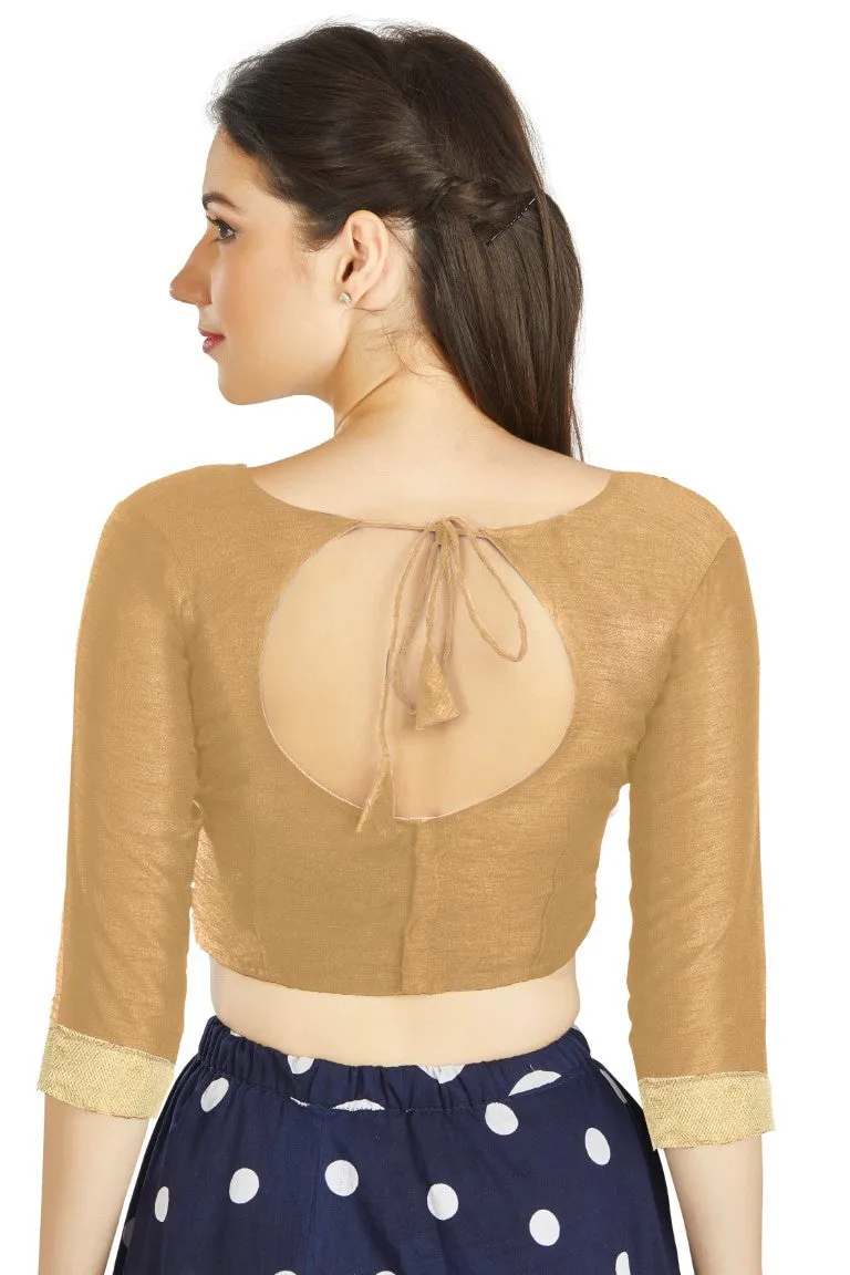 Aastha Fashion Beige Art Silk Sweet Heart Neck style Matty in Sleeves Readymade Blouse