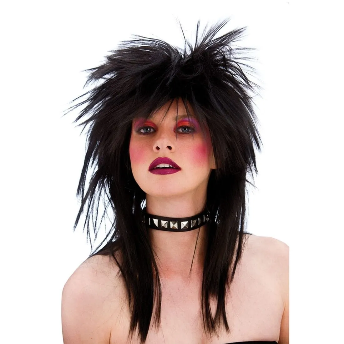 Adults Black  80's Rocker Wig Halloween Party Accessory