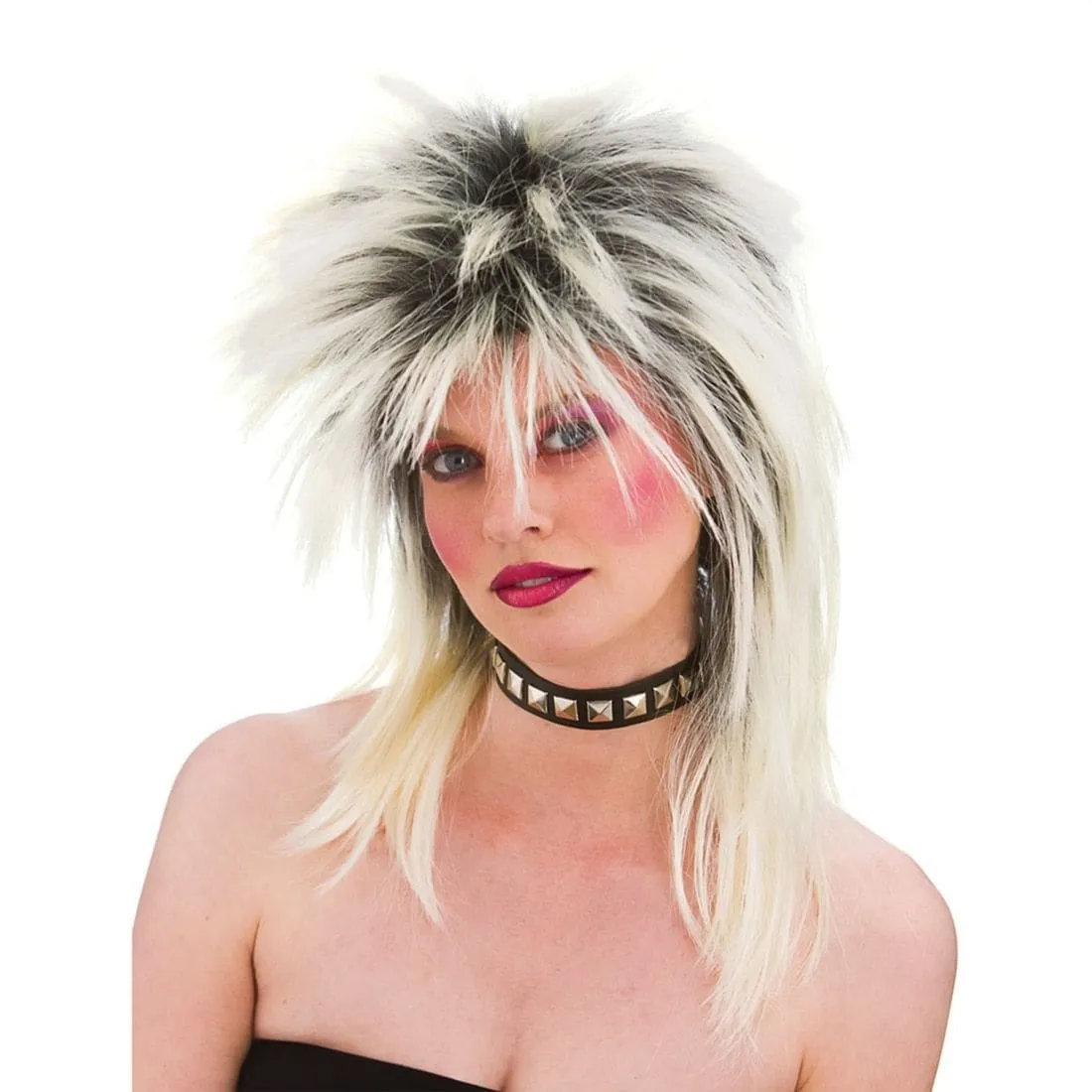 Adults Blonde 80's Rocker Wig Halloween Party Accessory