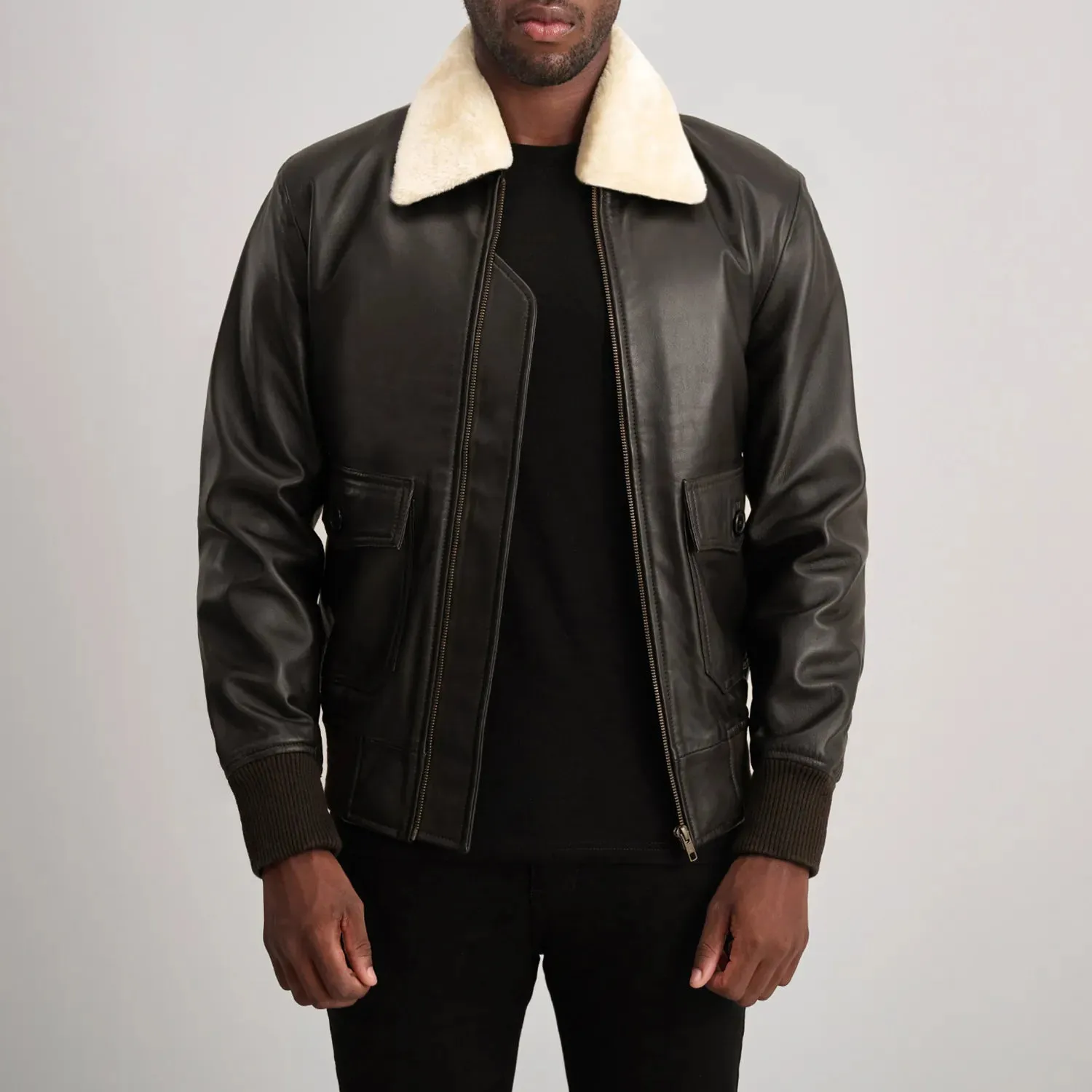 Airin G-1 Brown & Cream Leather Bomber Jacket