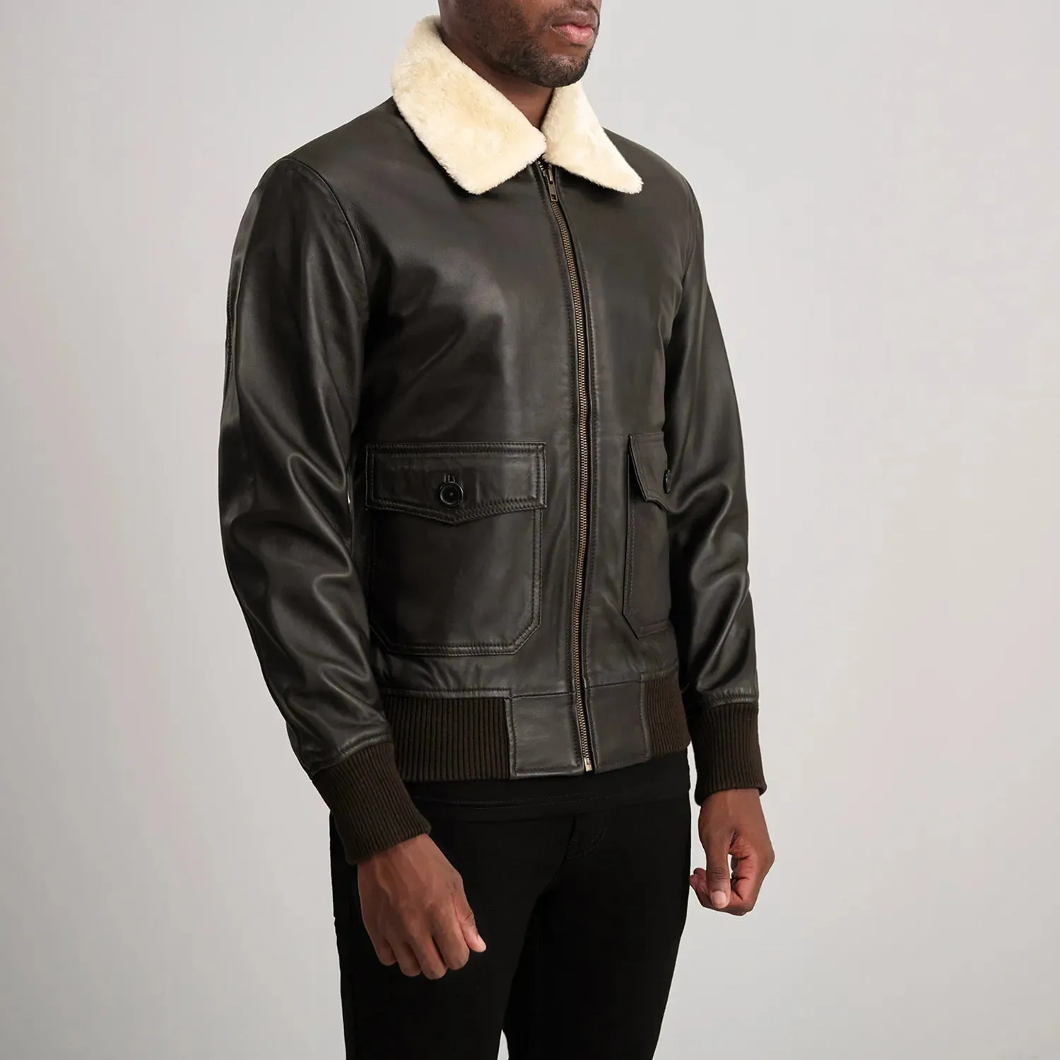 Airin G-1 Brown & Cream Leather Bomber Jacket