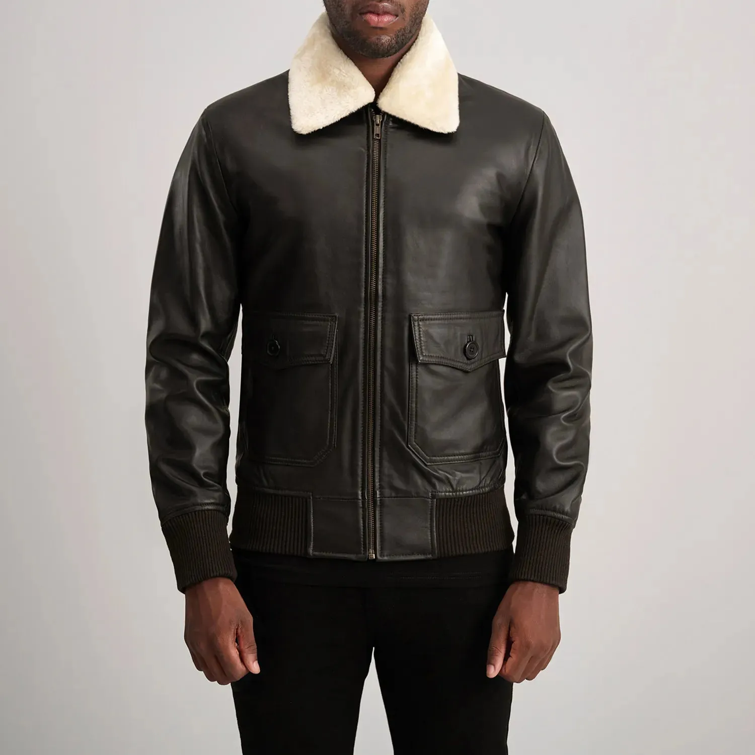 Airin G-1 Brown & Cream Leather Bomber Jacket