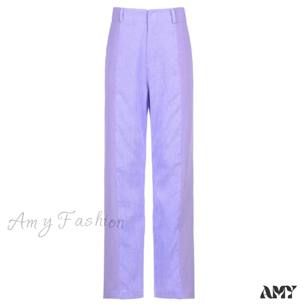 Amy Fashion - Elastic High Waist Corduroy Pants