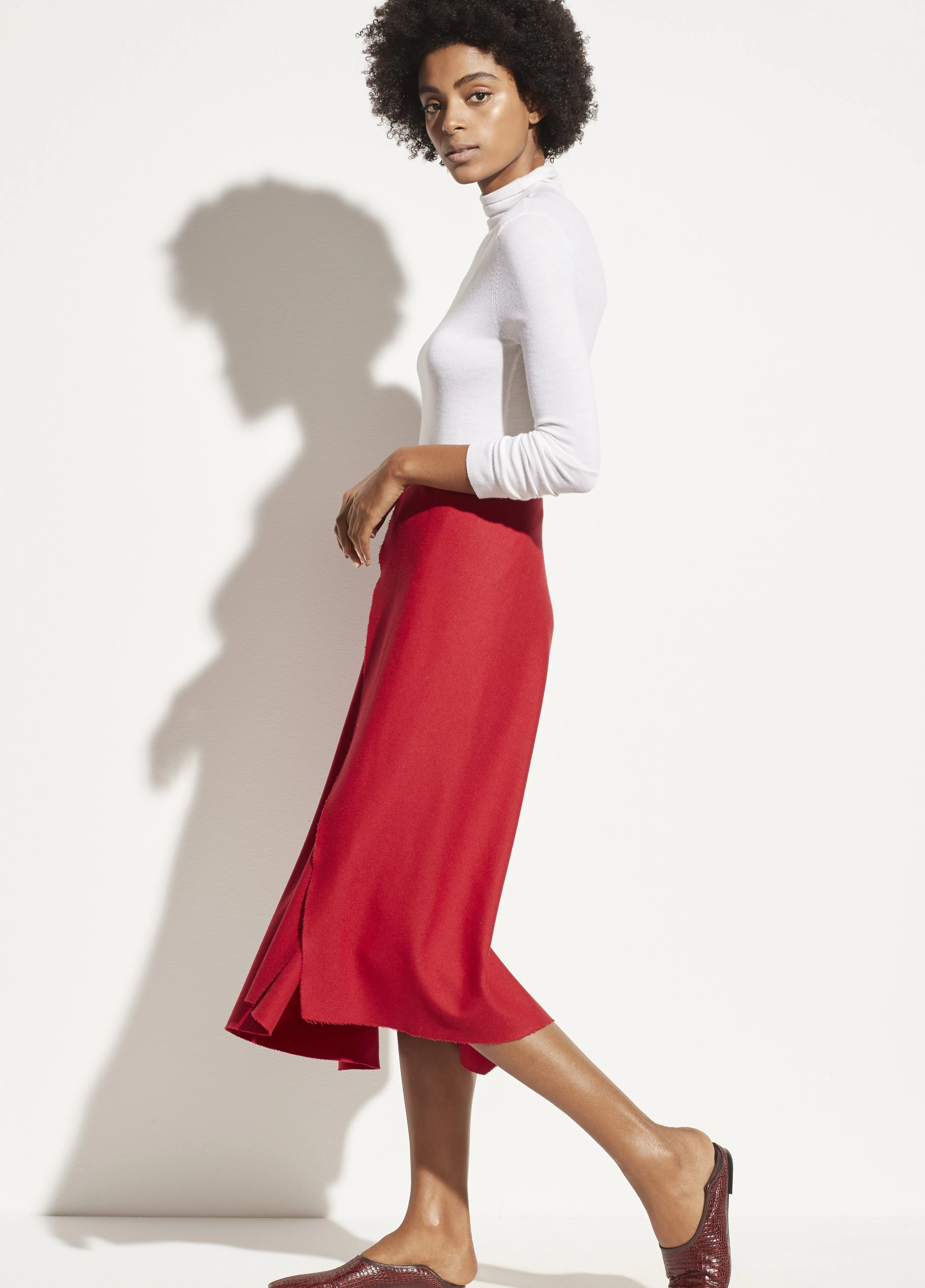 Asymmetric Drape Flannel Skirt in Crimson