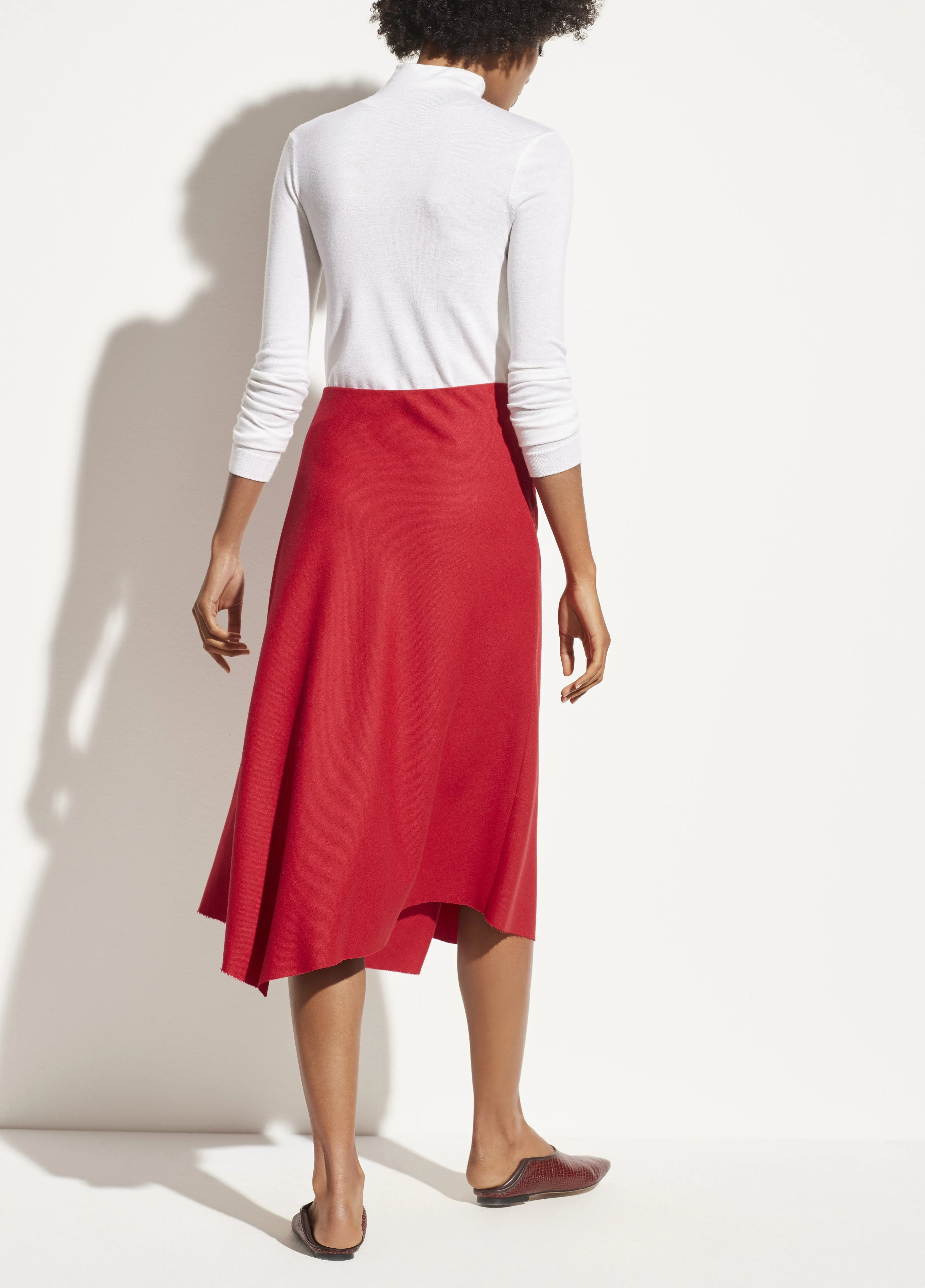 Asymmetric Drape Flannel Skirt in Crimson