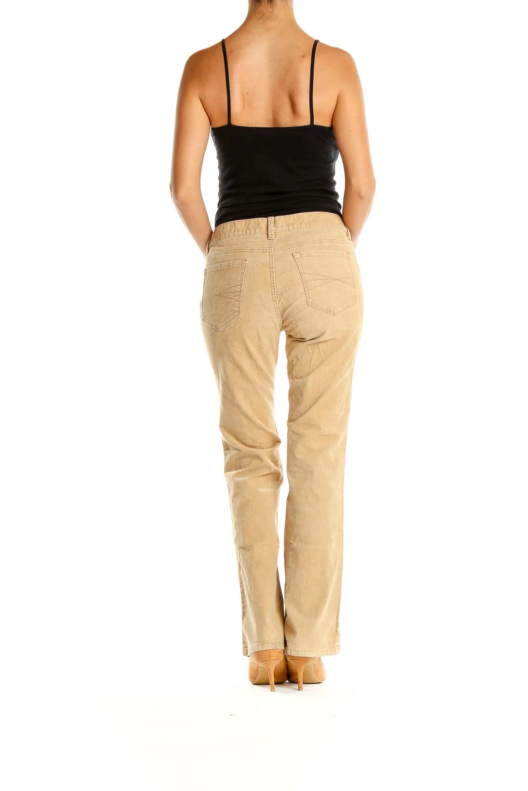 Beige Corduroy Textured Casual Trousers