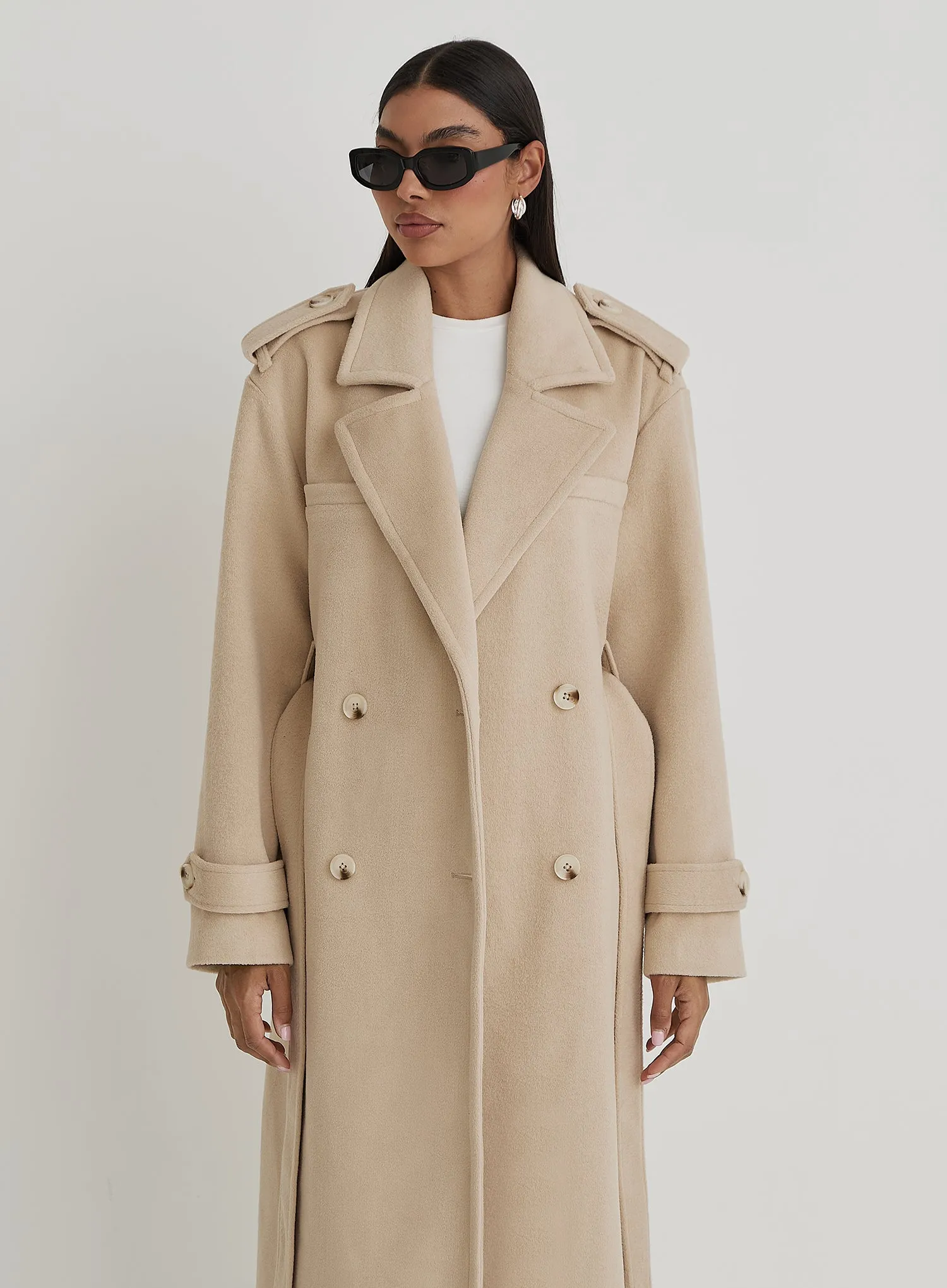 Beige Tailored Longline Coat- Anderson