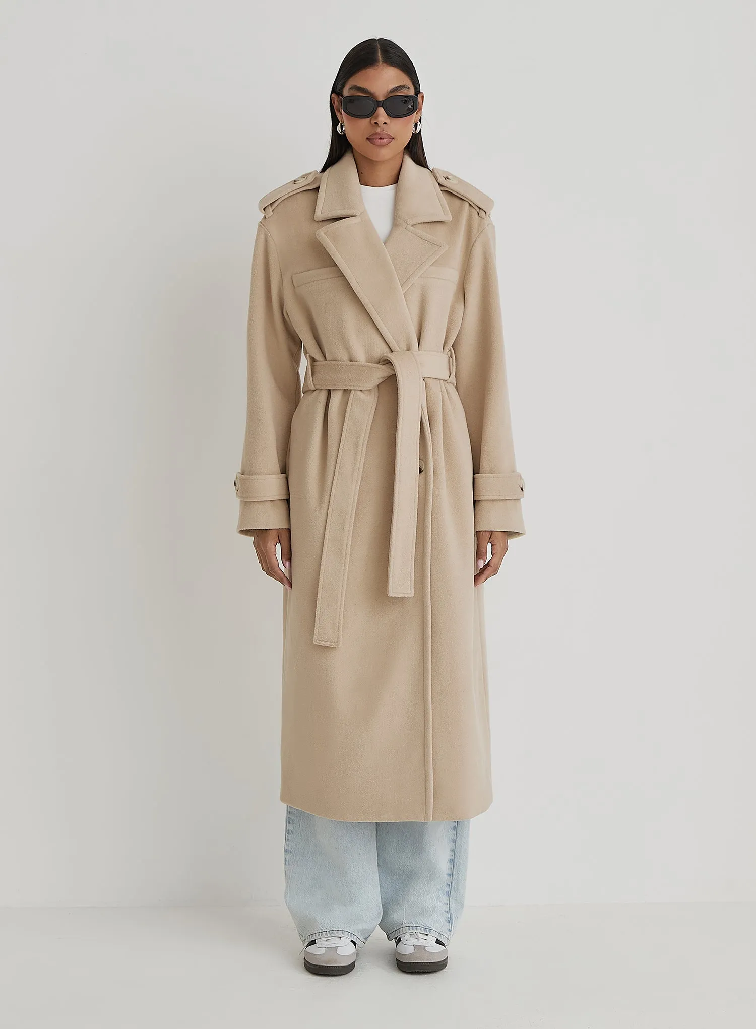 Beige Tailored Longline Coat- Anderson