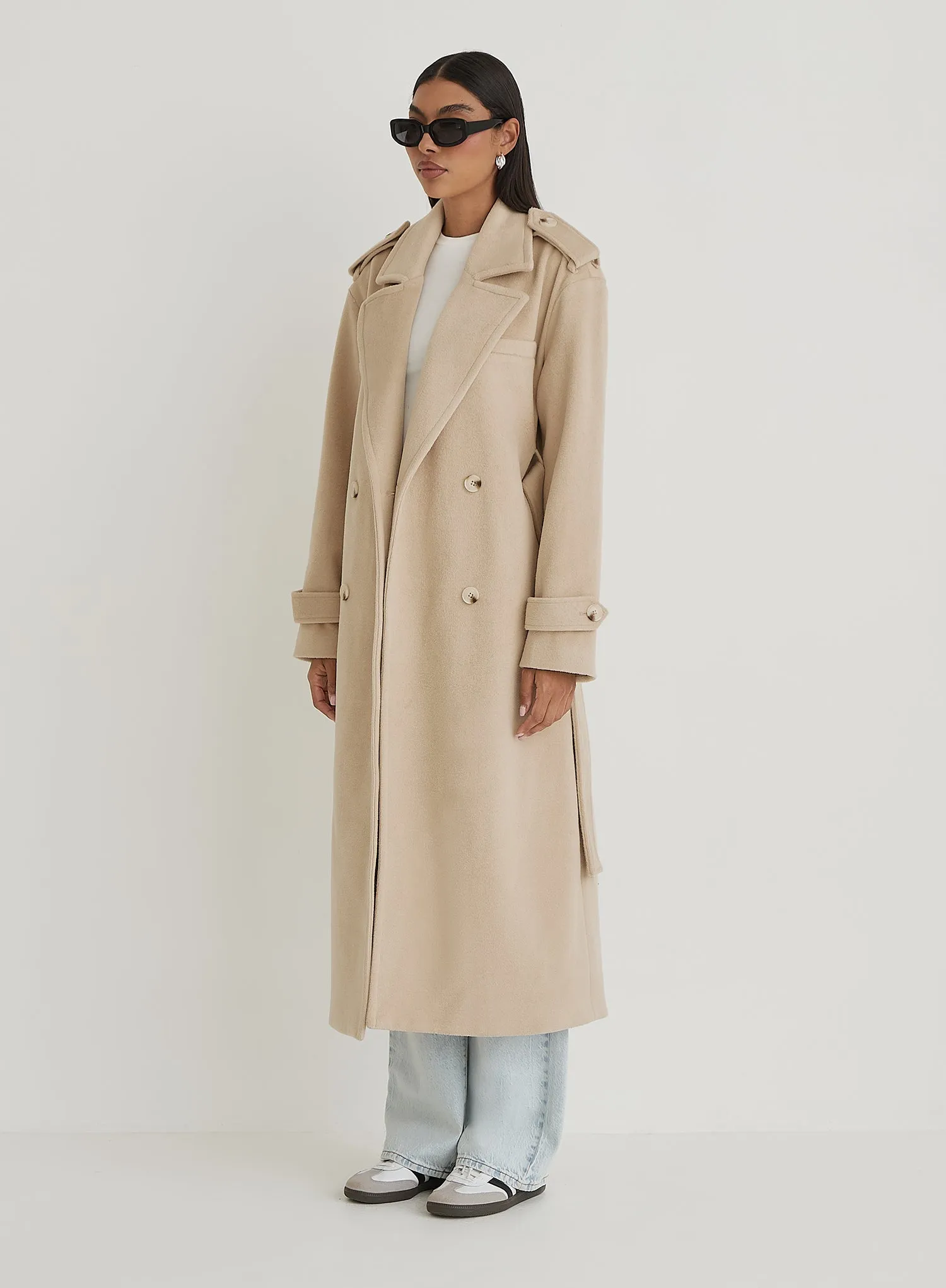 Beige Tailored Longline Coat- Anderson