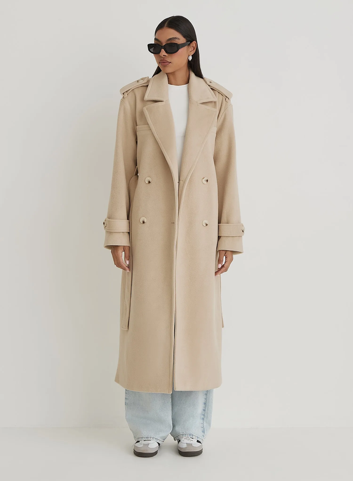 Beige Tailored Longline Coat- Anderson