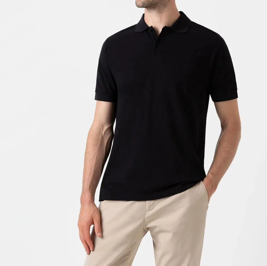 Black Cotton Pique Polo