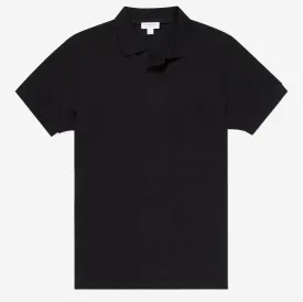 Black Cotton Pique Polo