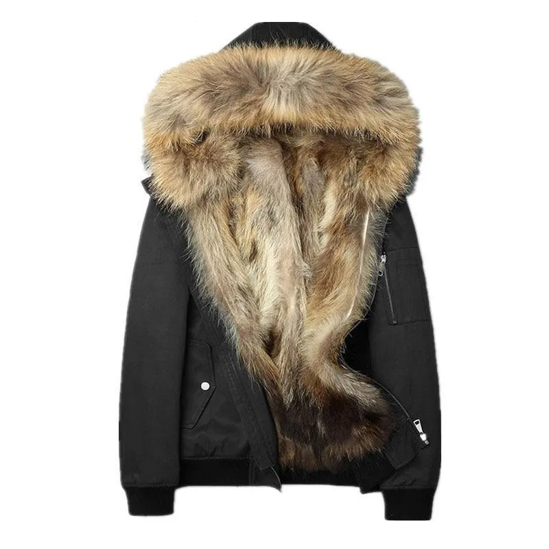 Black Real Fur lining Real Fur Parka Down Coat