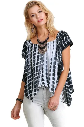 Bohemian Tie Dye Print Top, Black