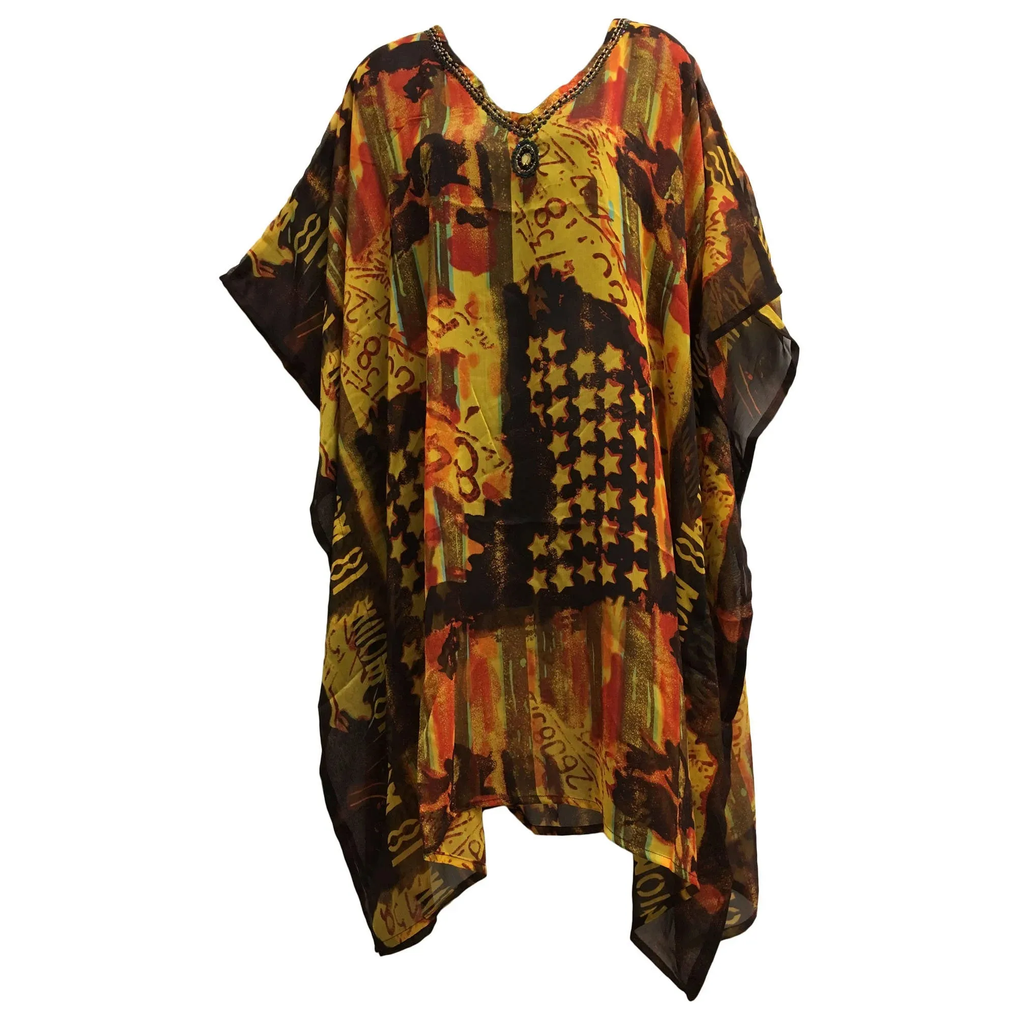 Boho Missy Plus Printed Cover Up Hand Sequined Caftan Fashion Poncho Long Tunic Dress #12