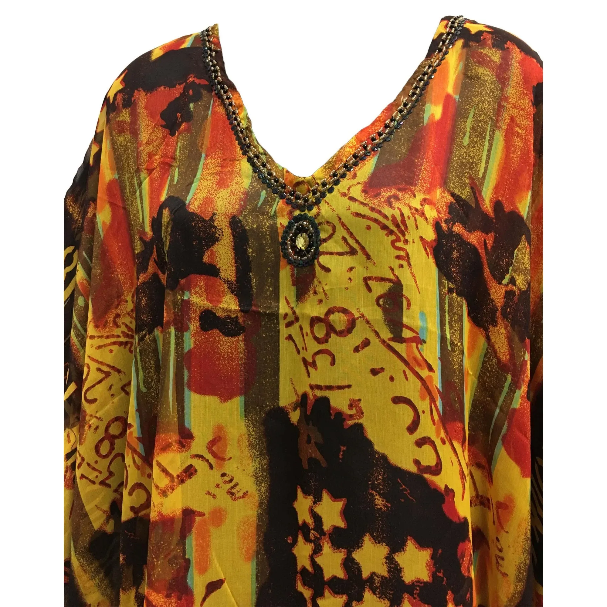 Boho Missy Plus Printed Cover Up Hand Sequined Caftan Fashion Poncho Long Tunic Dress #12