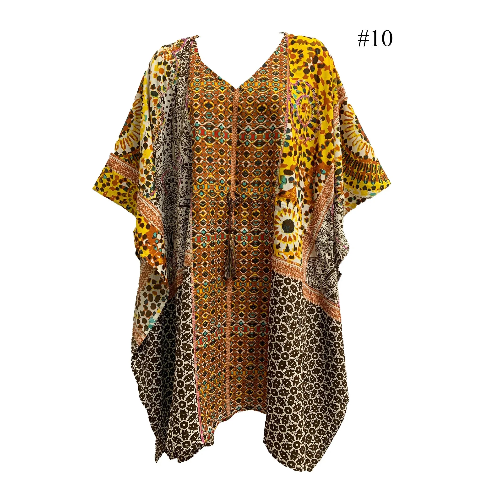 Boho Sequined Ethnic Print Short Caftan Beach Loose Fit Tunic Soft Silky Dress Shila Plus size Dress