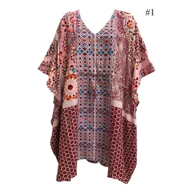 Boho Sequined Ethnic Print Short Caftan Beach Loose Fit Tunic Soft Silky Dress Shila Plus size Dress