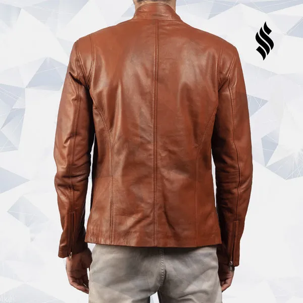 Brown Biker Leather Jacket Ionic Style