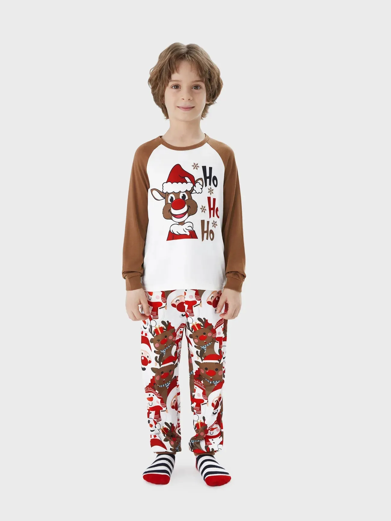 Christmas Family Matching Reindeer Print Raglan Sleeve Pajamas Sets