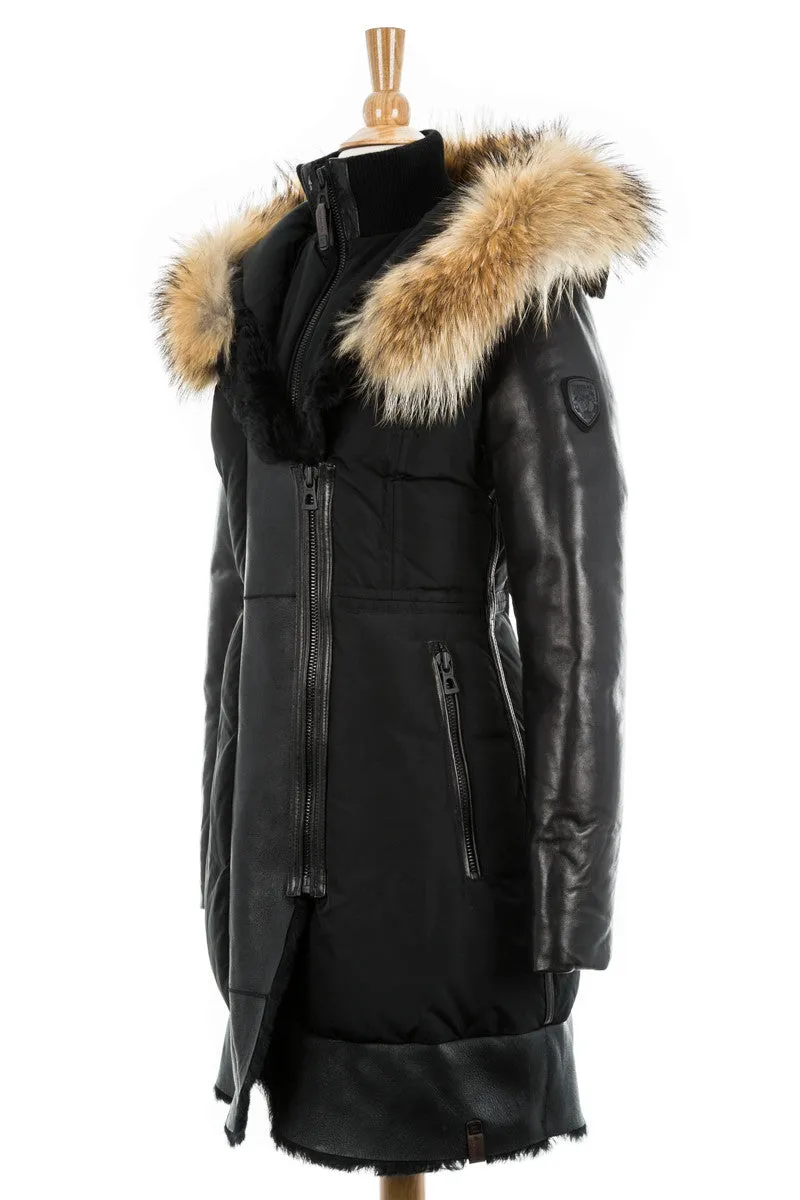 Colatina Leather Sleeved Parka With Fur Trim