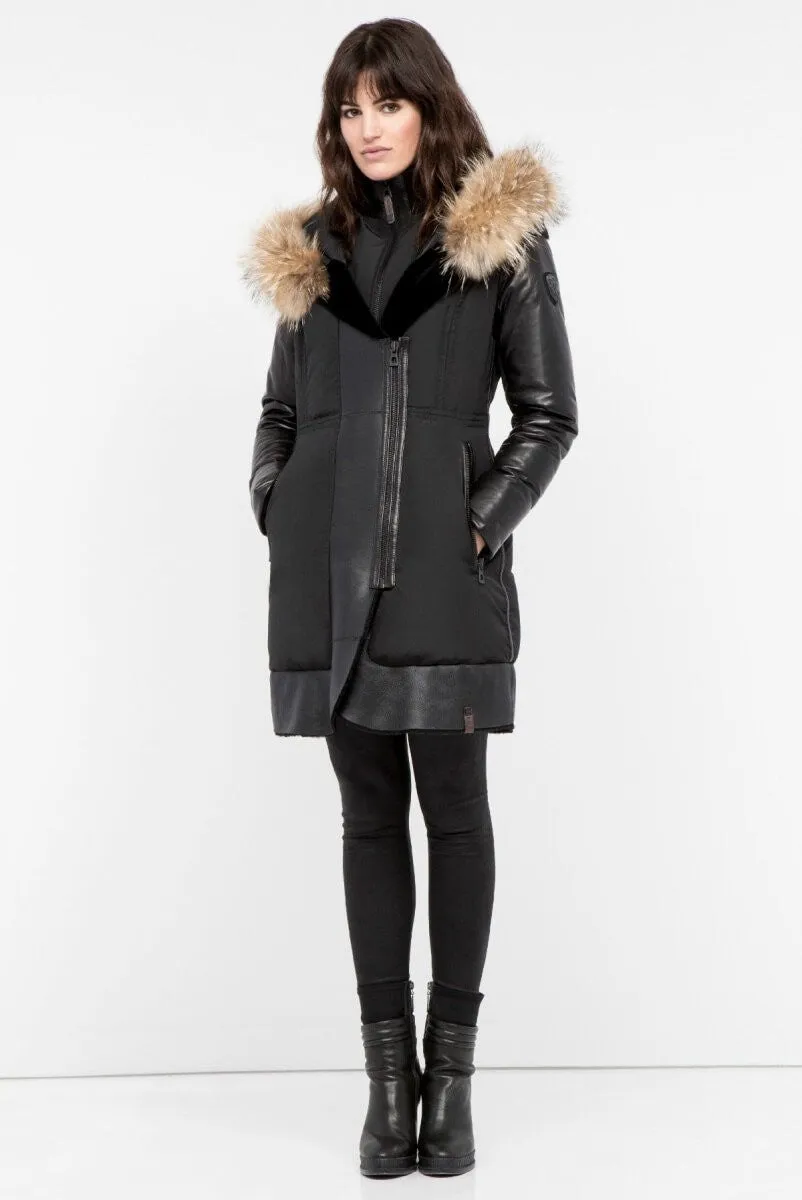 Colatina Leather Sleeved Parka With Fur Trim