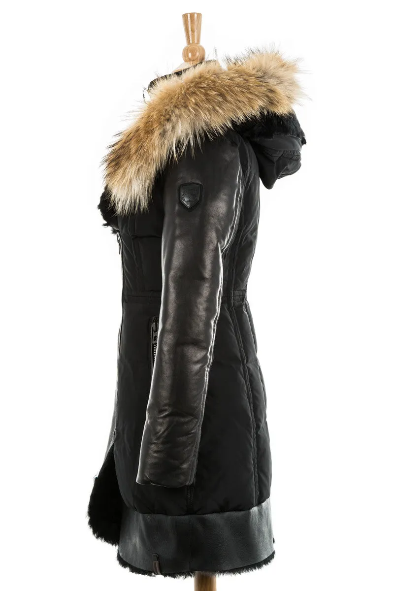 Colatina Leather Sleeved Parka With Fur Trim