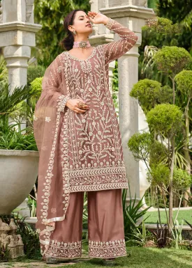 Copper Brown Stone & Cording Work Festive Palazzo Suit - Emponline