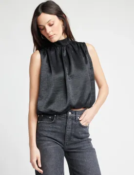 Cora Sleeveless Blouse, Black Satin