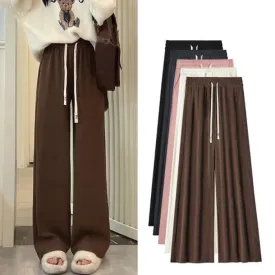 Corduroy High Waist Drawstring Wide Leg Pants