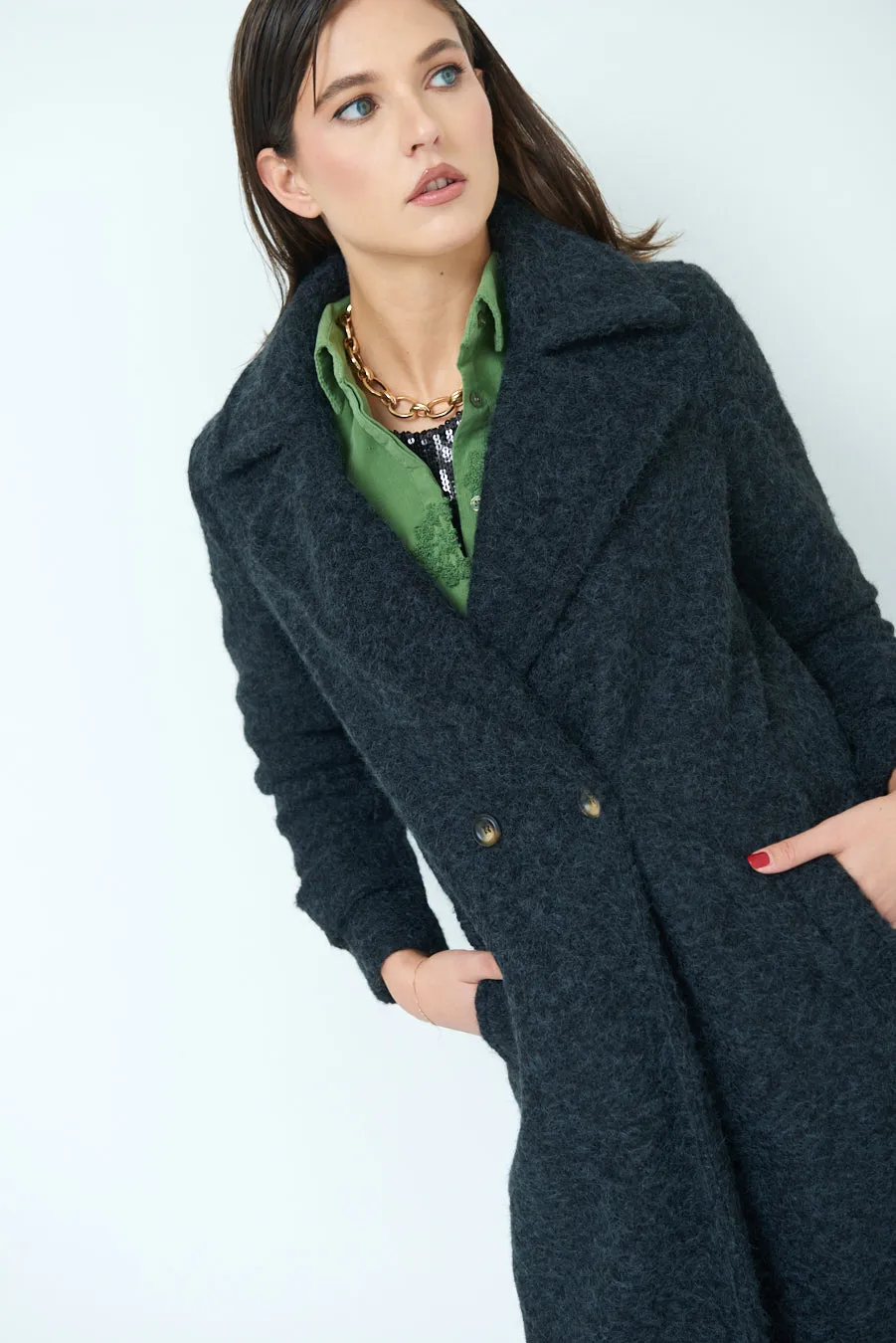 Double-breasted long wool coat wholesale