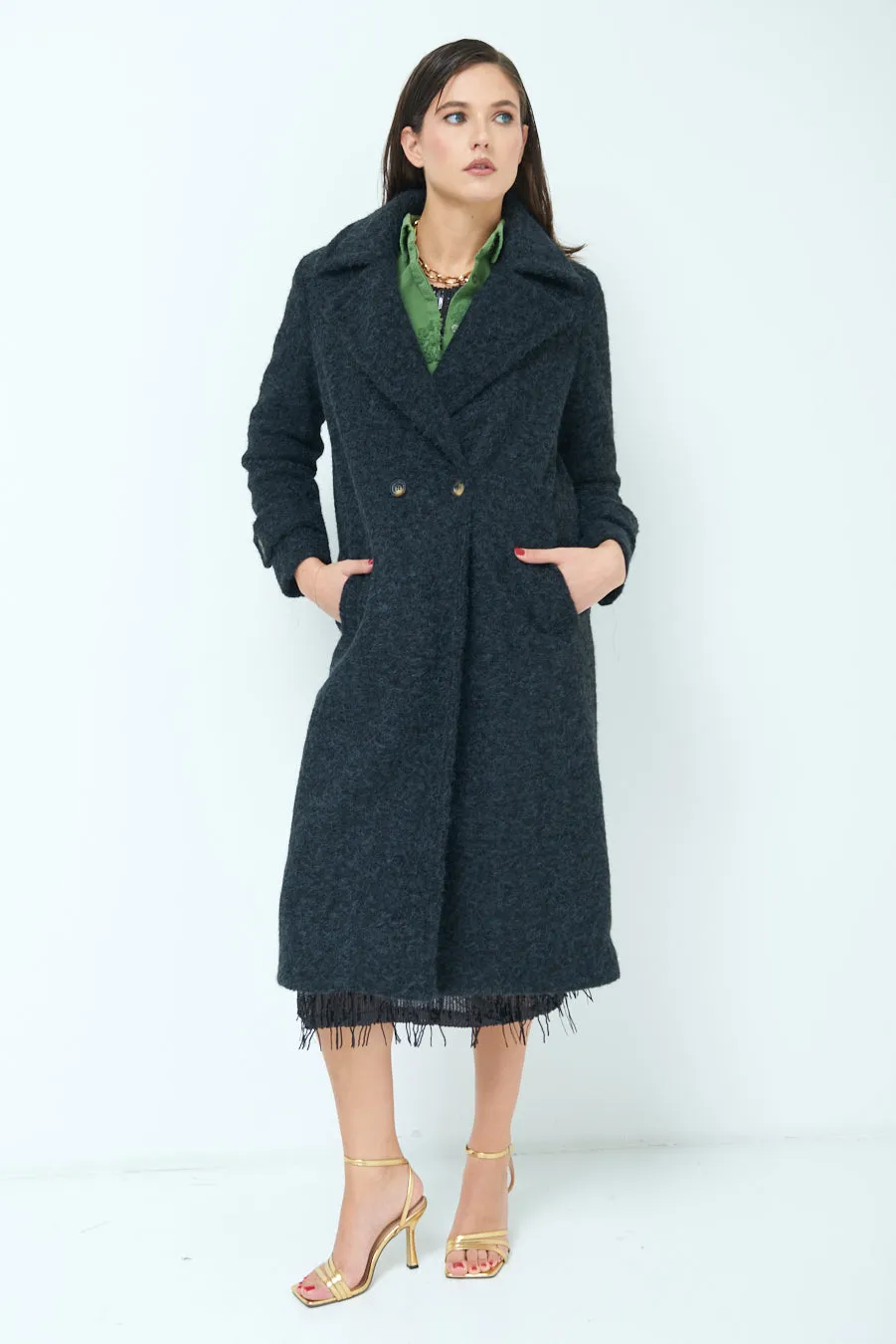 Double-breasted long wool coat wholesale