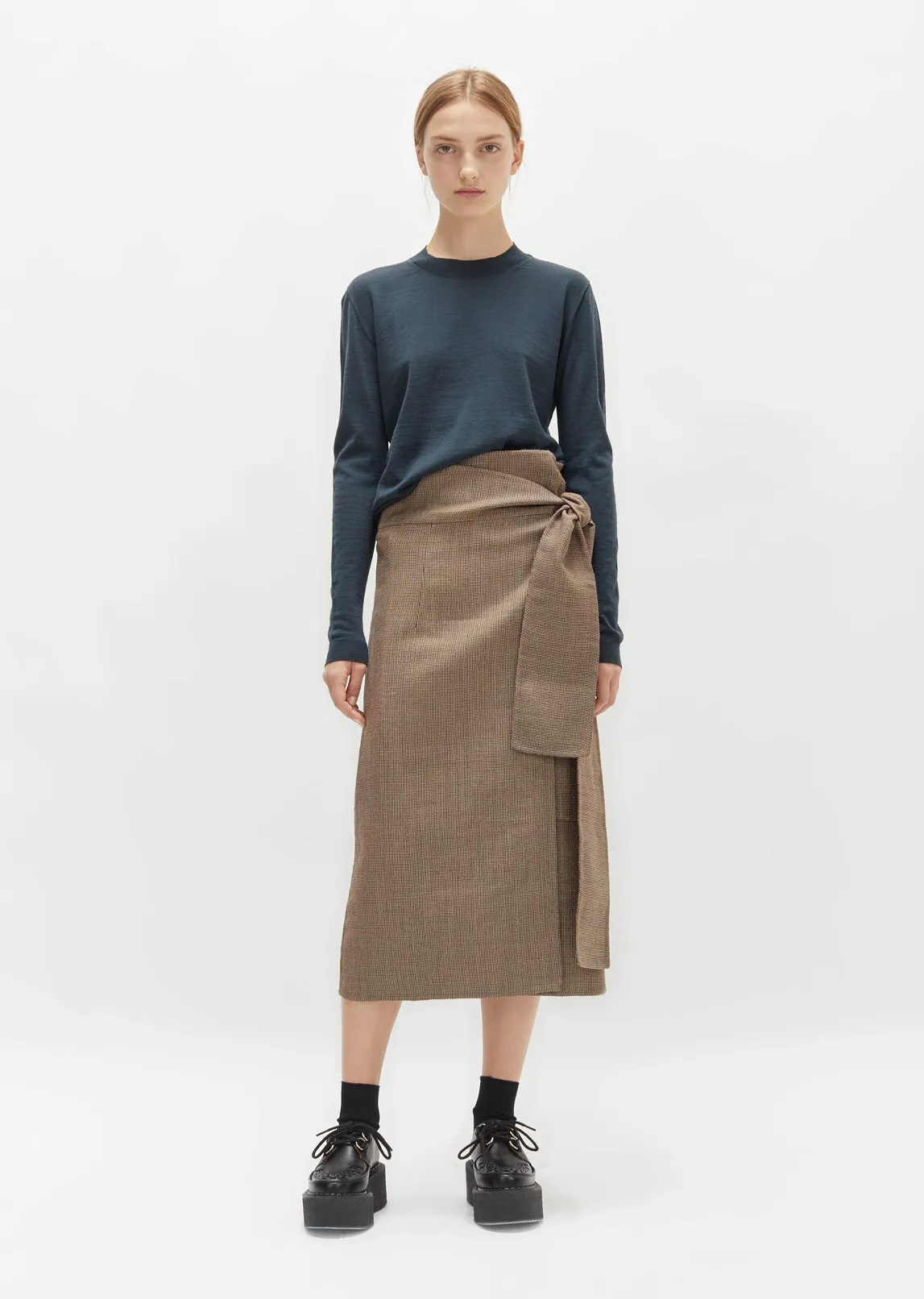 Double Faced Wool Houndstooth Wrap Skirt