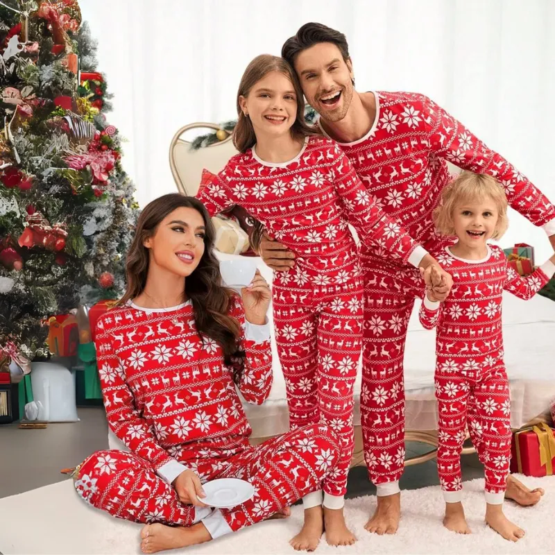 Festive Reindeer Print Matching Family Pajama Set