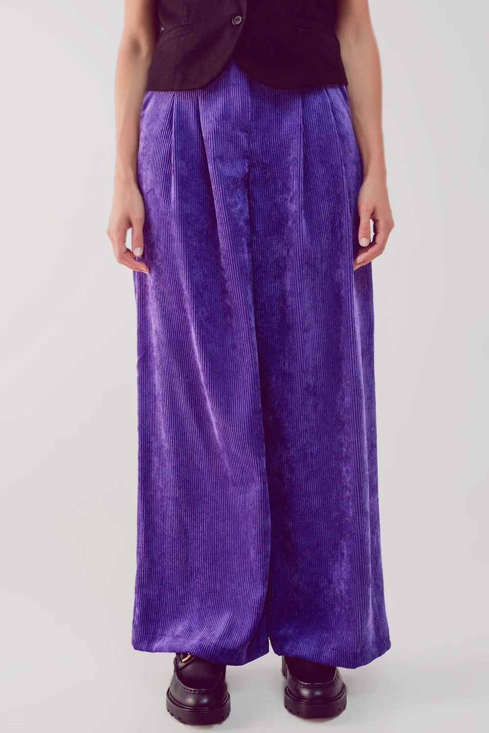 High Rise Straight Leg Pants in Purple Cord