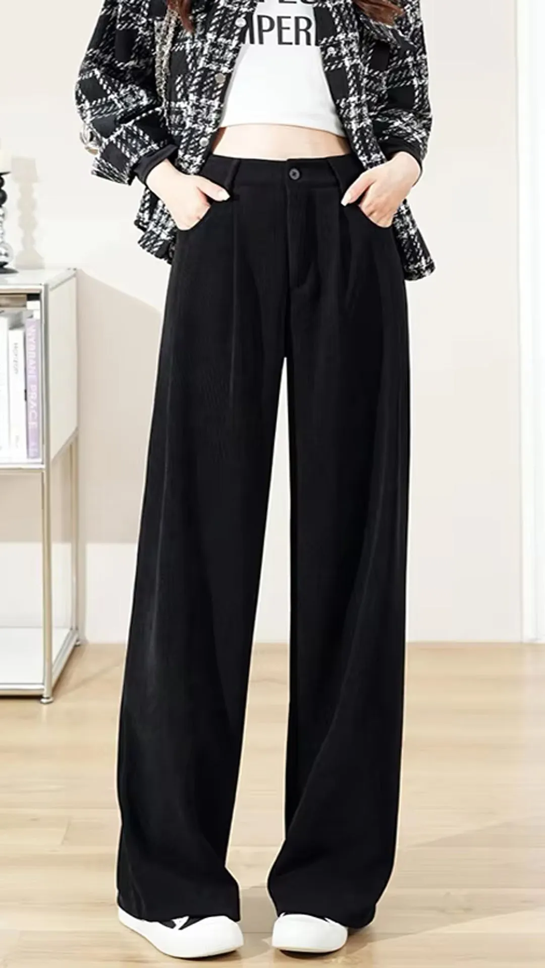 High Waist Retro Elegant Corduroy Long Pants