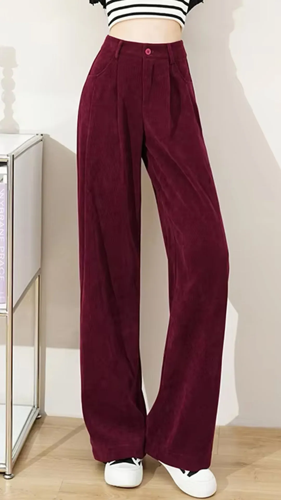 High Waist Retro Elegant Corduroy Long Pants