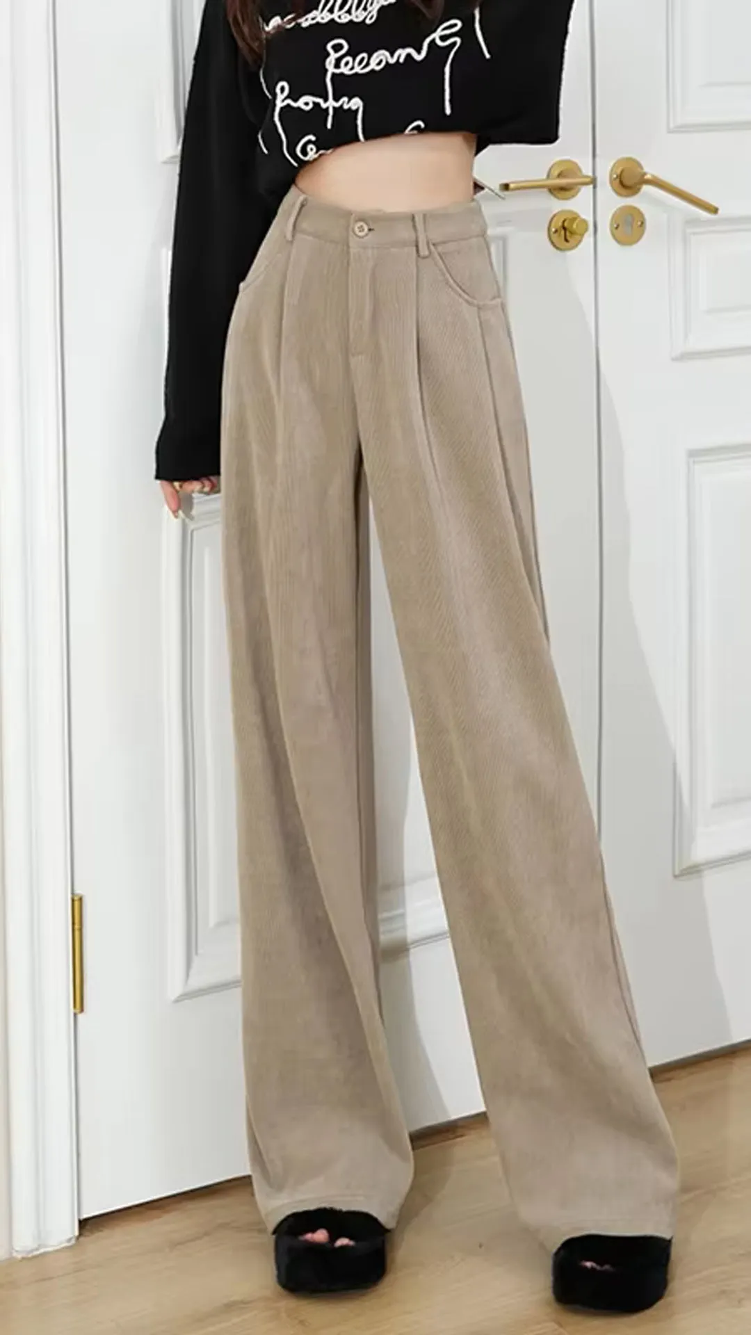 High Waist Retro Elegant Corduroy Long Pants