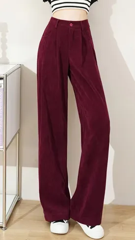 High Waist Retro Elegant Corduroy Long Pants