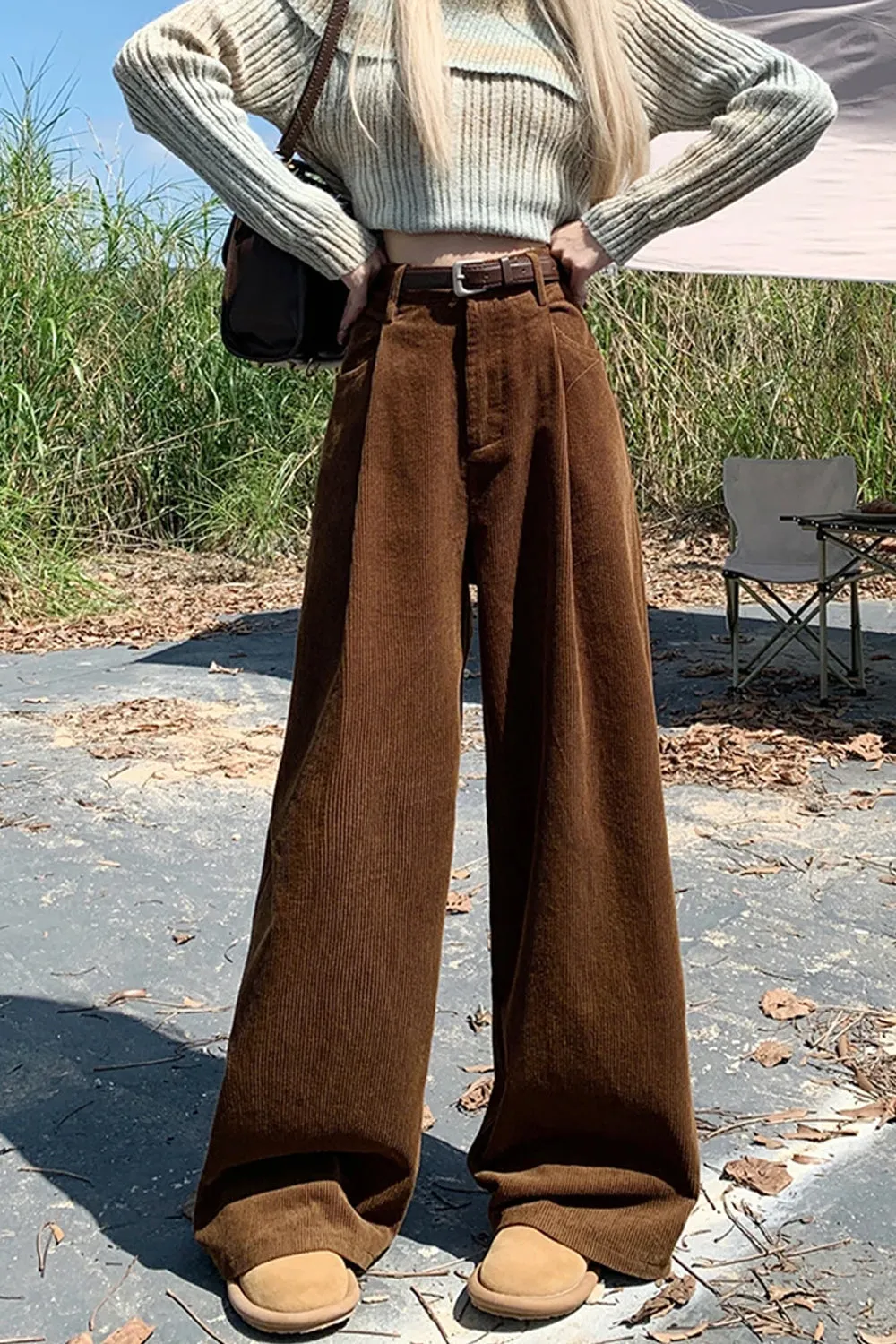 High Waist Wide Leg Corduroy Pants