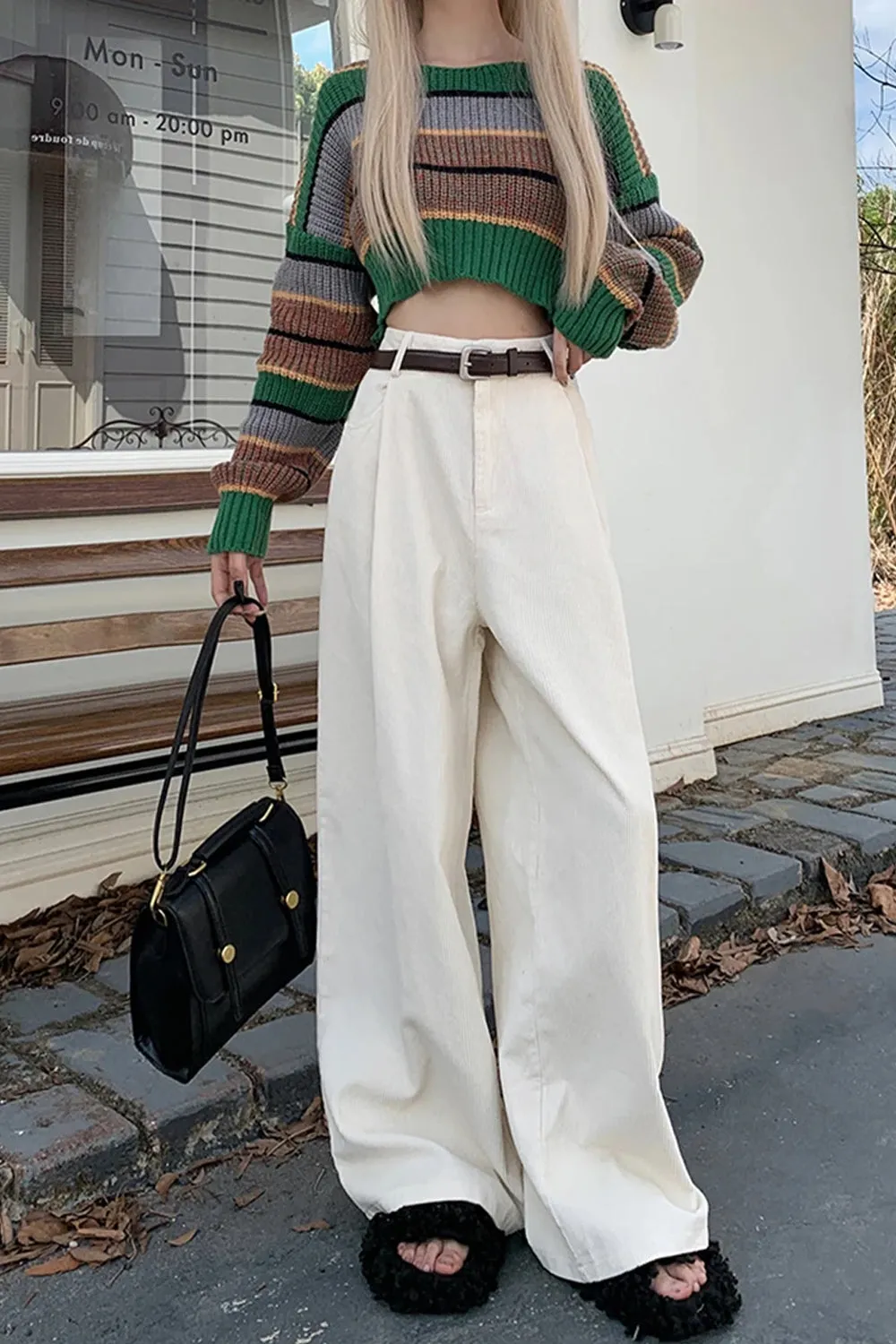 High Waist Wide Leg Corduroy Pants