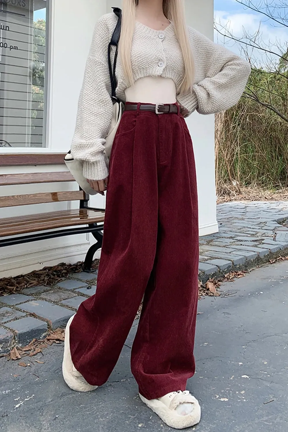 High Waist Wide Leg Corduroy Pants