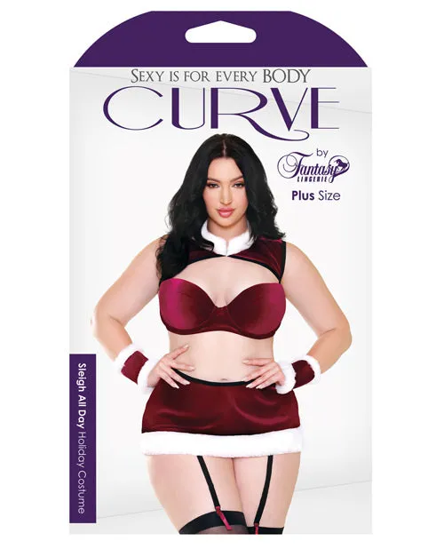 Holiday Curve Sleigh All Day Velvet Bra Top W-faux Fur Collar, Gartered Skirt & Cuffs Red-white 1