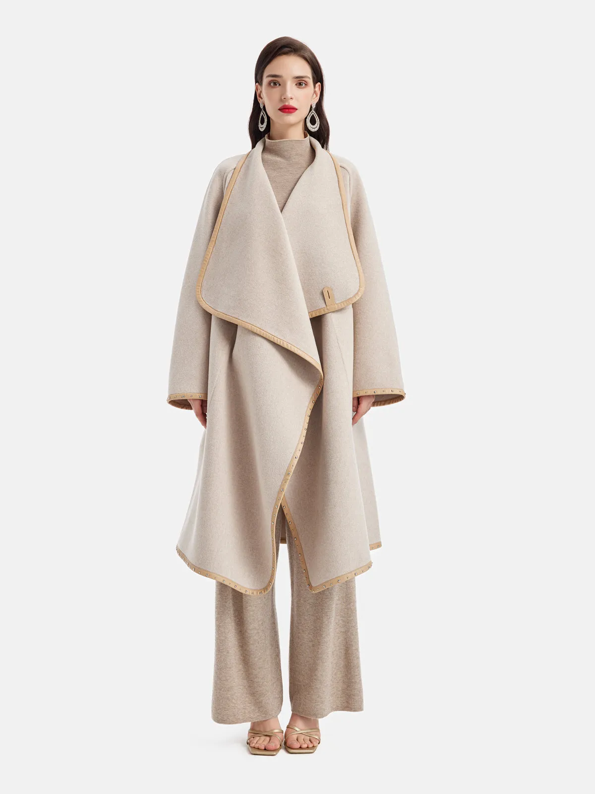 Irregular Silhouette Mid-Length Cashmere Coat