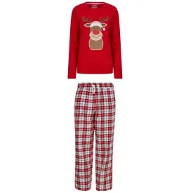 Kids Christmas Pyjama Set Rudolph Top Pink Red