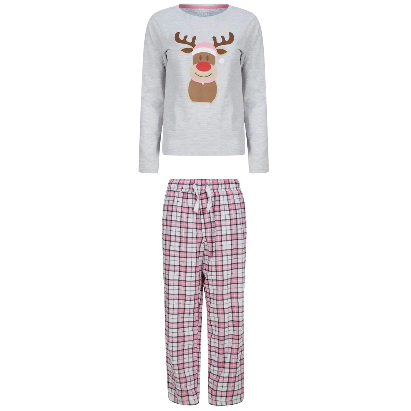 Kids Christmas Pyjama Set Rudolph Top Pink Red