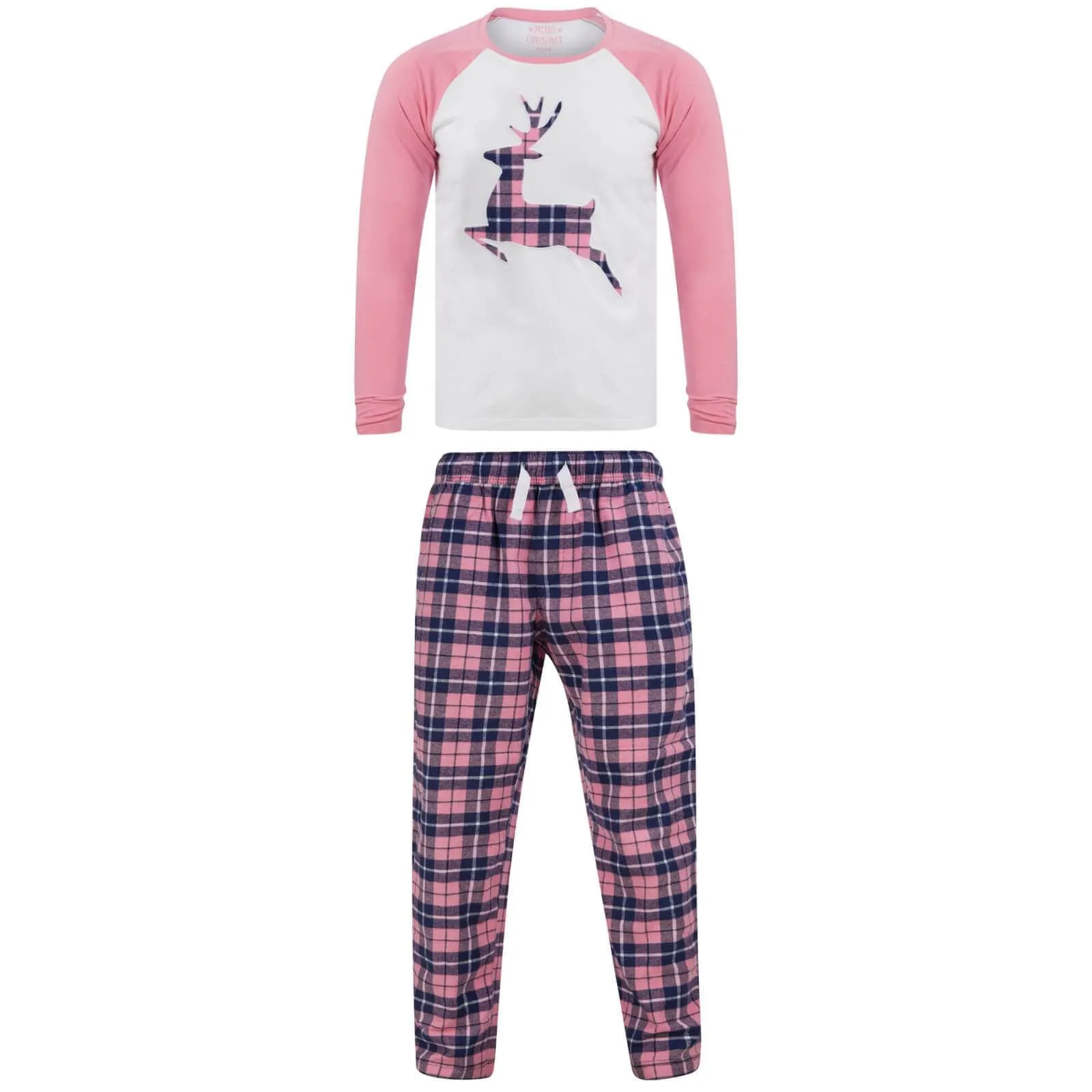 Kids Christmas Pyjama Set Stag/Reindeer Pink Red