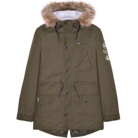 Lambretta Sherpa Lined Faux Fur Hooded Parka Jacket - Khaki